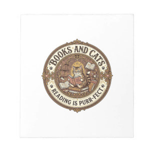 Books And Cats Cat Books Reading Vintage Vector Ar Notepad