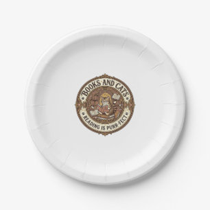 Books And Cats Cat Books Reading Vintage Vector Ar Paper Plate