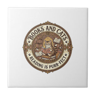 Books And Cats Cat Books Reading Vintage Vector Ar Tile