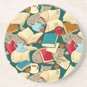 Books and cats coaster