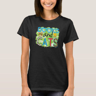 Books And Cats Graphic Patchwork Cat T-Shirt