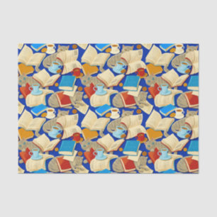 Books and cats on blue tissue paper