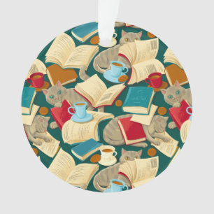 Books and cats ornament