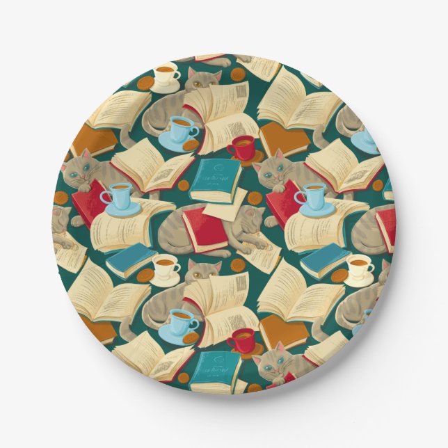 Books and cats paper plate (Front)