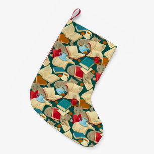 Books and cats small christmas stocking