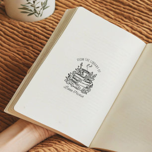 Books and Coffee Bookplate Rubber Stamp