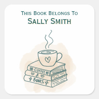 Books and Coffee Bookplate Square Sticker