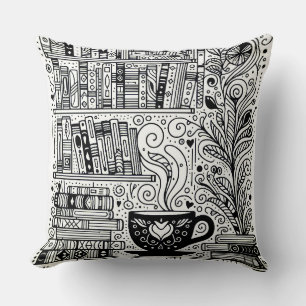 Books And Coffee Colour Me Doodle 2 Cushion