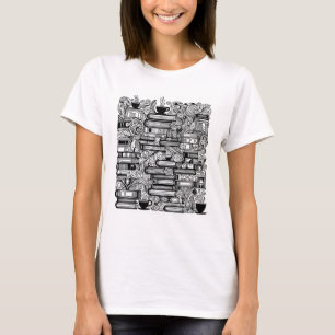 Books And Coffee Colour Me Doodle T-Shirt