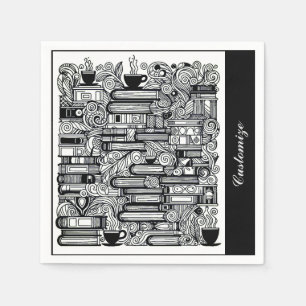Books And Coffee Doodle Collage Napkin
