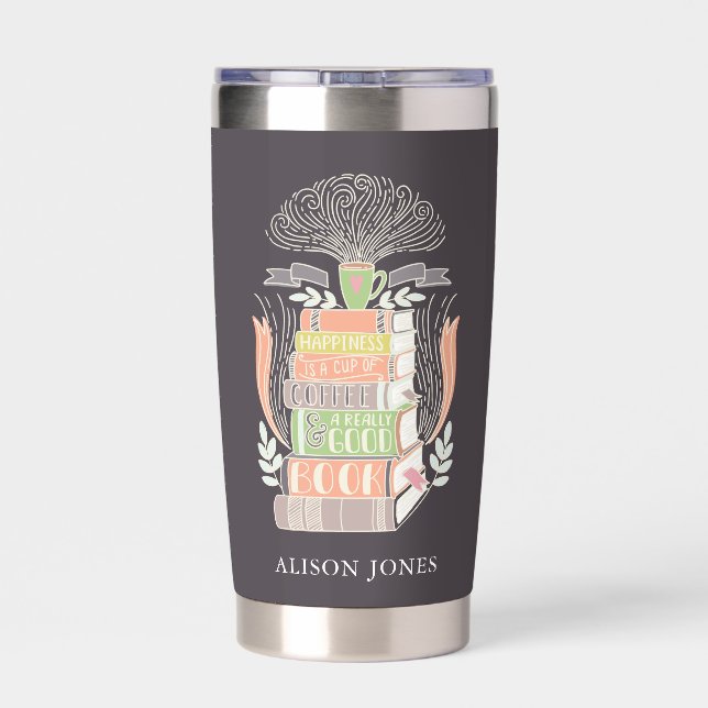 Books and Coffee Lover Personalised Insulated Tumbler (Back)