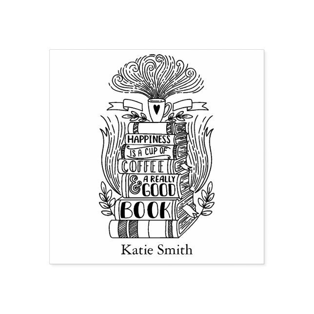 Books and Coffee Lover Personalised Rubber Stamp (Imprint)