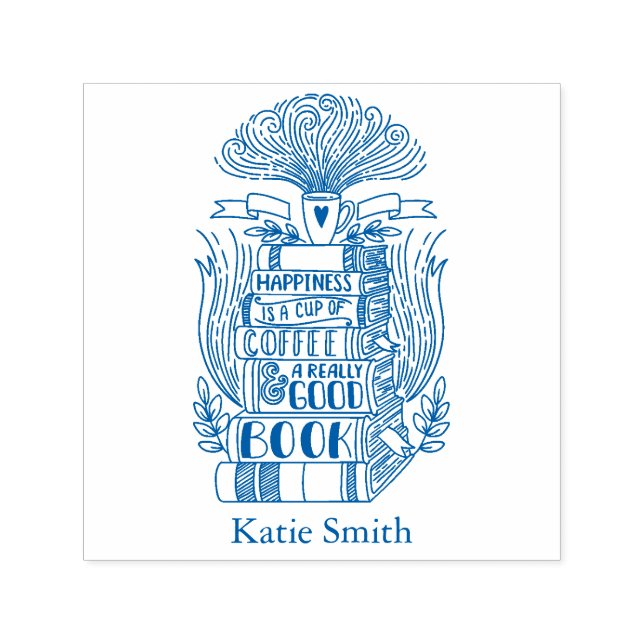 Books and Coffee Lover Personalised Self-inking Stamp (Design)