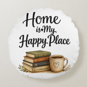 Books and Coffee - Vintage Book Round Cushion