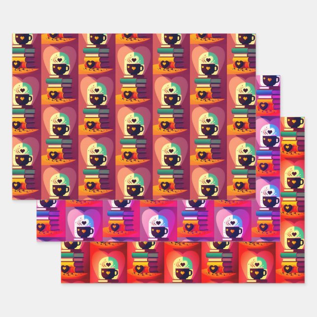 Books And Coffee Wrapping Paper Sheet (Set)