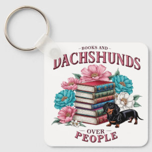 Books and Dachshunds Over People Floral Book Lover Key Ring