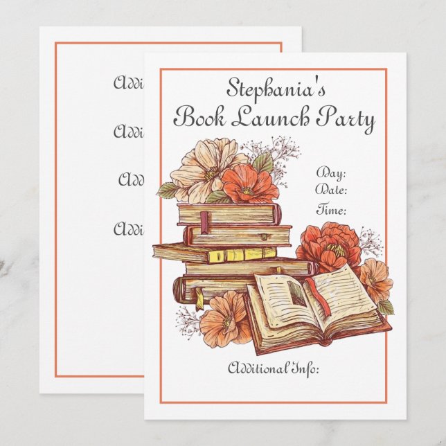 Books And Flowers Book Launch Invitation (Front/Back)