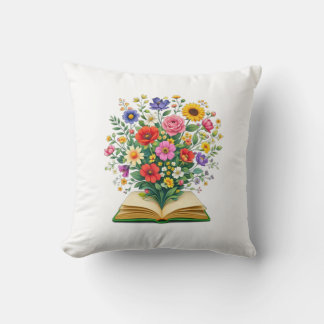 Books and Flowers Illustration Cushion