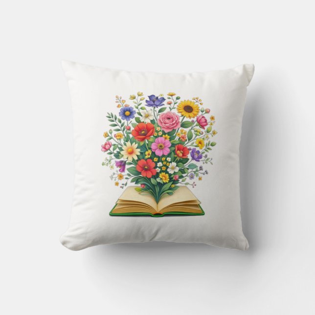 Books and Flowers Illustration Cushion (Front)