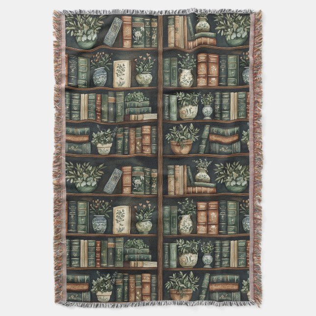 Books and Flowers Throw Blanket (Front Vertical)