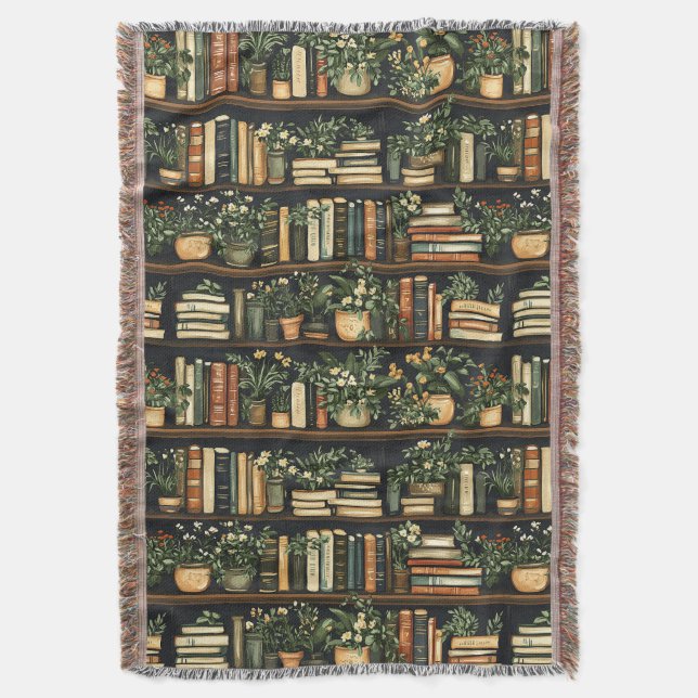 Books and Flowers Throw Blanket (Front Vertical)