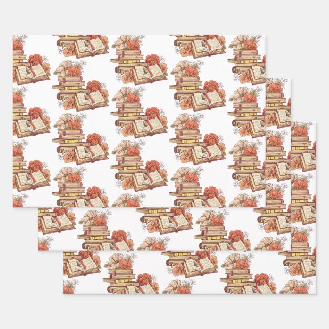 Books And Flowers   Wrapping Paper Sheet (Set)