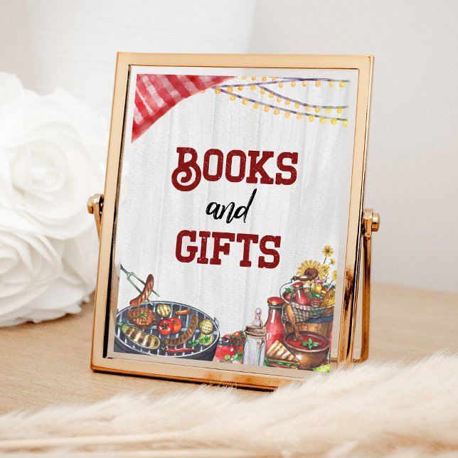 Books and Gifts BBQ Backyard Rustic Baby Shower Poster (Creator Uploaded)