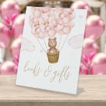 Books And Gifts Bear Cub Pink Balloons Baby Shower Pedestal Sign<br><div class="desc">A pink,  girl baby shower books and gifts sign features a cute bear in a hot air balloon. Designed by Thisisnotme©</div>
