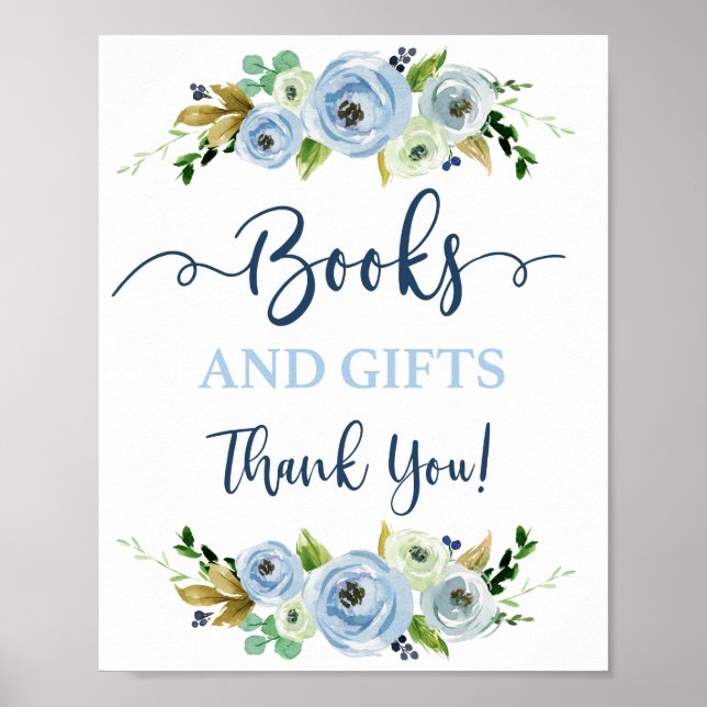 Books and gifts blue floral sign (Front)