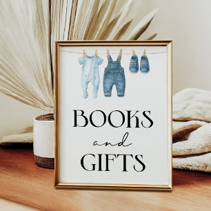 Books and Gifts Denim Blue Jean Baby Shower Poster