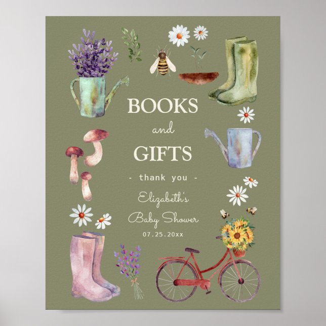 Books and Gifts Garden Baby Shower Sign (Front)