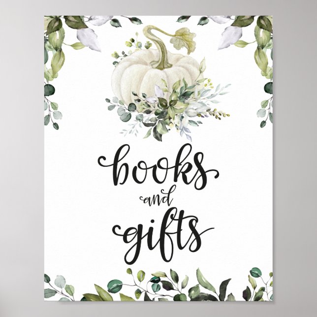 Books and Gifts Greenery Baby Shower Sign (Front)