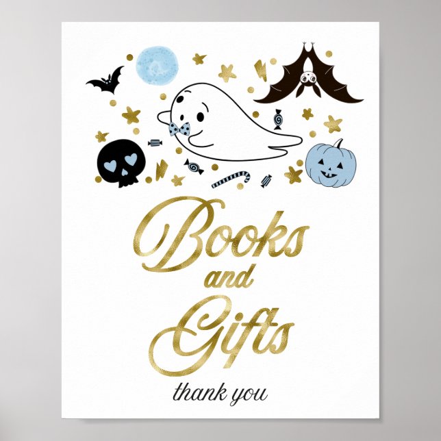 Books and Gifts Halloween Baby Shower Sign (Front)