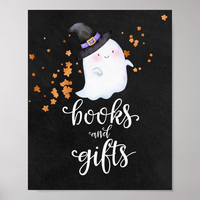 Books and Gifts Halloween Baby Shower Sign (Front)