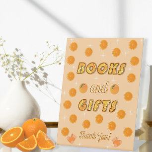 Books and Gifts Orange Citrus Summer Baby Shower Pedestal Sign