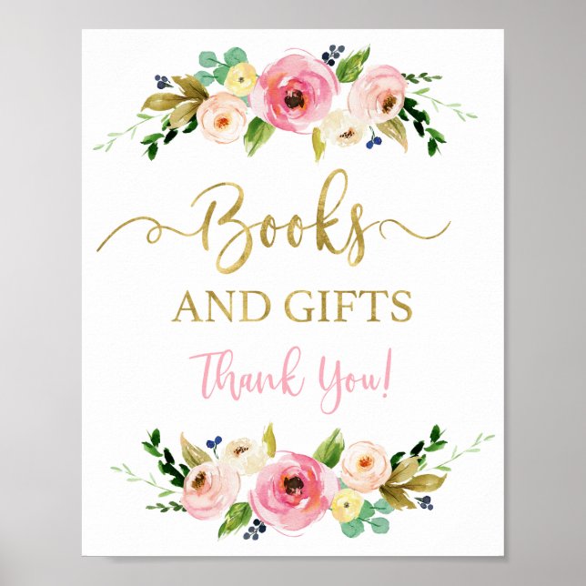 Books and gifts pink and gold floral sign (Front)