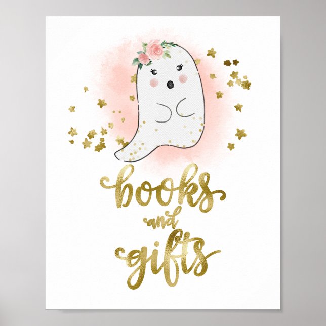 Books and Gifts Pumpkin Floral Baby Shower Sign (Front)