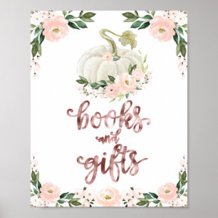 Books and Gifts Pumpkin Floral Baby Shower Sign