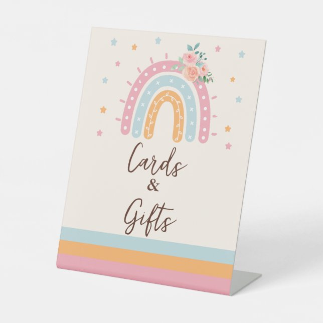 Books and Gifts Rainbow Baby Shower Pink Pedestal  Pedestal Sign (Front)