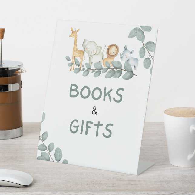 Books and Gifts Sign Boy Zoo Animals Baby Shower (In SItu)