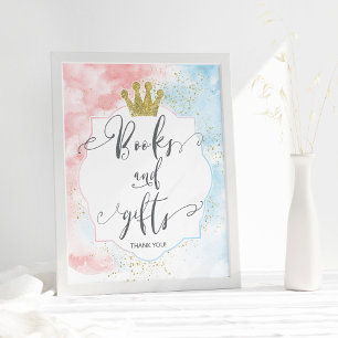 "Books and gifts" Sign, Pink Blue Gender Reveal Poster