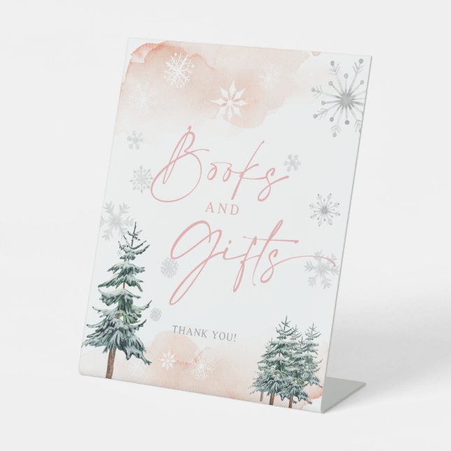 Books and Gifts sign, winter wonderland Pedestal Sign (Front)