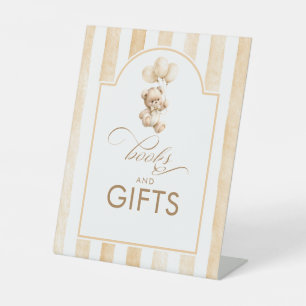 Books and Gifts Teddy Bear Beige Baby Shower Pedestal Sign