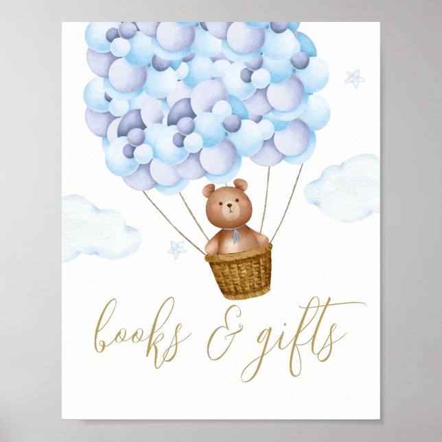 Books And Gifts Teddy Bear Blue Baby Shower Sign (Front)