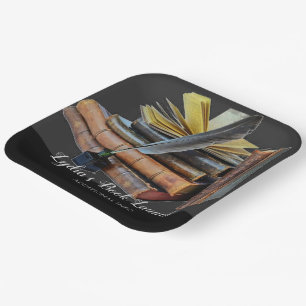 Books And Quill Square Paper Plate