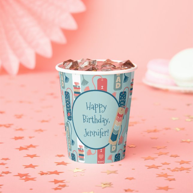 Books and Reading Bookmarks Illustrated Birthday Paper Cups (Insitu)