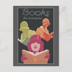 Books and Reading with art deco women Postcard