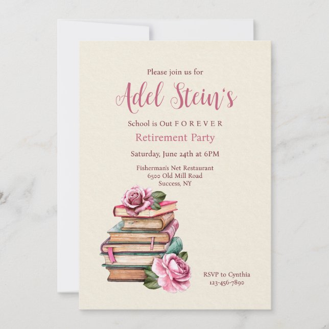 Books and Roses Invitation (Front)