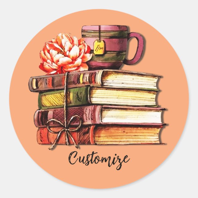 Books And Tea Peach   Classic Round Sticker (Front)