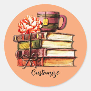 Books And Tea Peach Classic Round Sticker